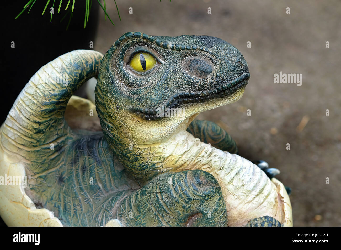 Plastic and fibre glass model large scale dinosaurs for use as garden ornaments. Stock Photo