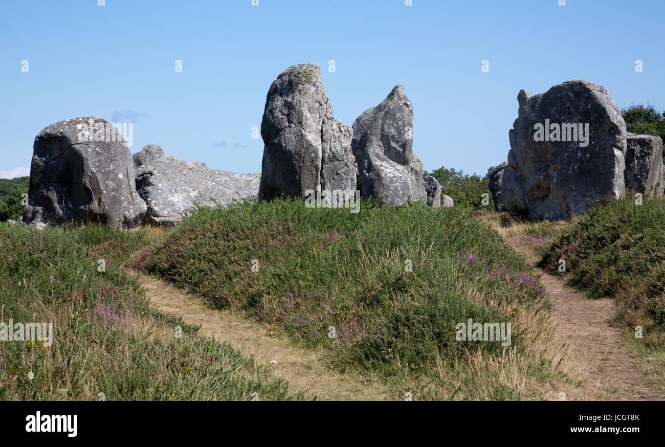 The avenues, stone circles and burial barrows at the neolithic site in Carnac, France Stock Photo