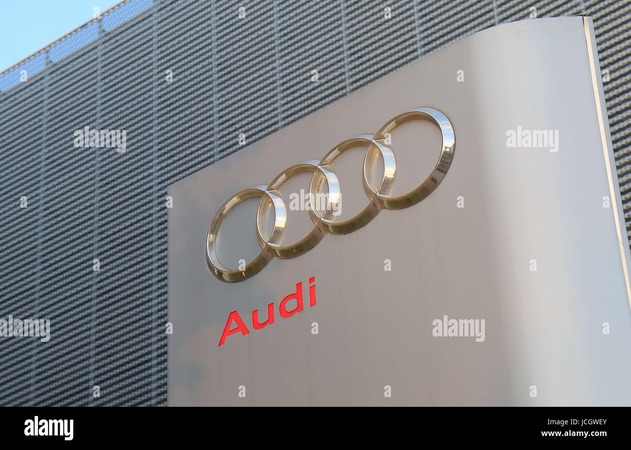 Audi car manufacturer. Audi is a German automobile manufacturer that designs, engineers, produces, markets and distributes luxury vehicles. Stock Photo