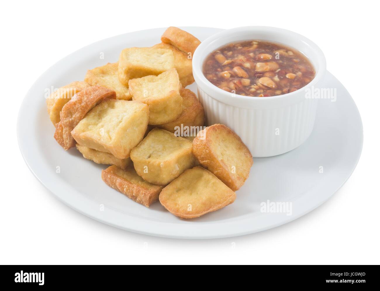 Snack and Dessert, Plate of Chinese Traditional Deep Fried Tofu or