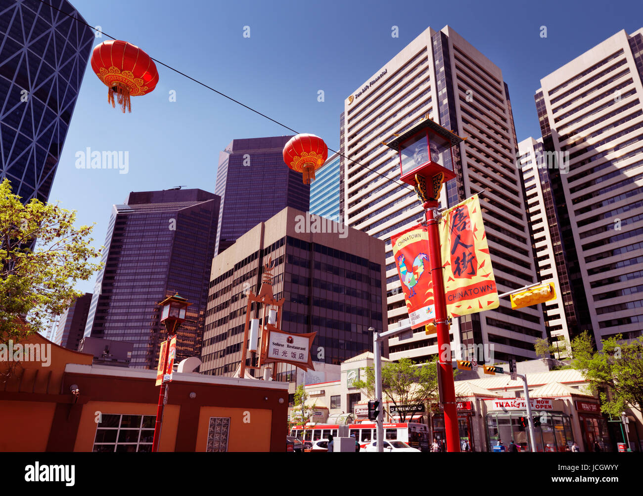 Calgary's Chinatown with it's colorful red Chinese lanterns and