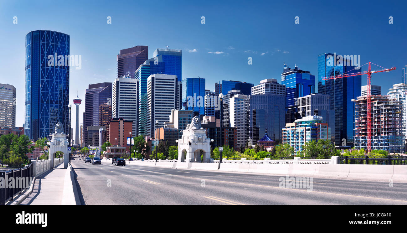 License and prints at MaximImages.com - Calgary city downtown skyline panoramic view from Centre Street Bridge. Calgary, Alberta, Canada 2017. Stock Photo