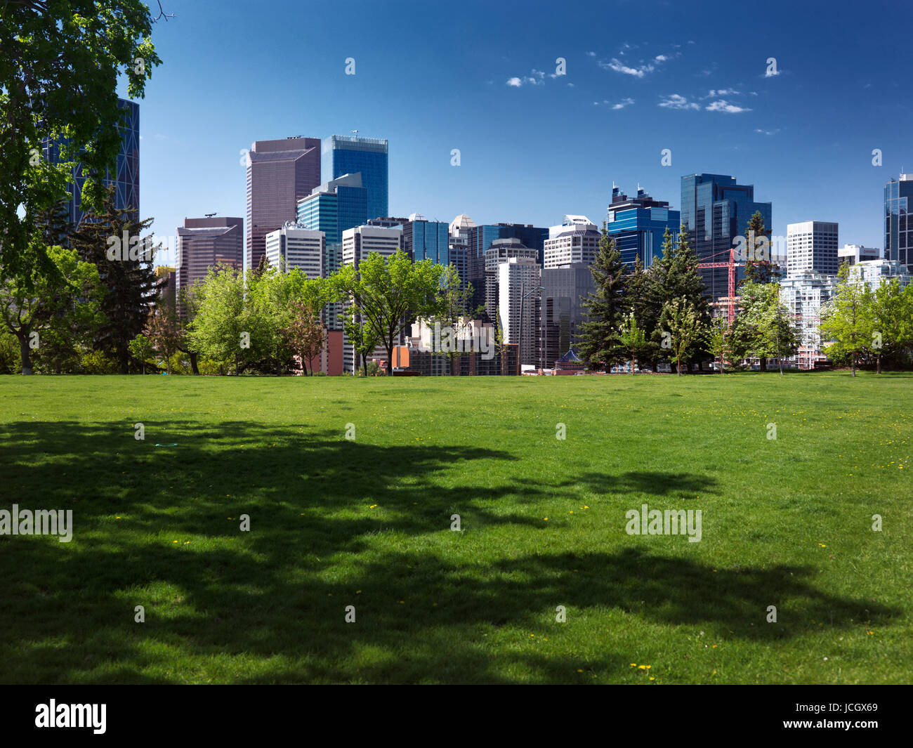License and prints at MaximImages.com - Calgary city downtown beautiful skyline panoramic view with Centre Street Bridge urban scenery. Alberta Canada Stock Photo