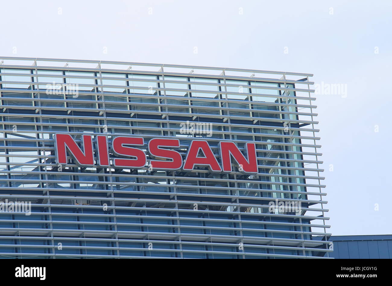 NISSAN company. NISSAN is a Japanese car manufacturer and one of the biggest in Japan. Stock Photo