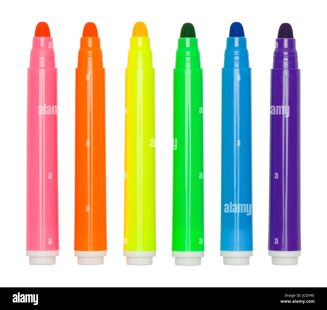 Bright Colored Markers Isolated on White Background. Stock Photo