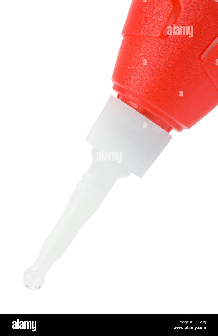 Bottle of Model Glue Dripping Isolated on White Background. Stock Photo