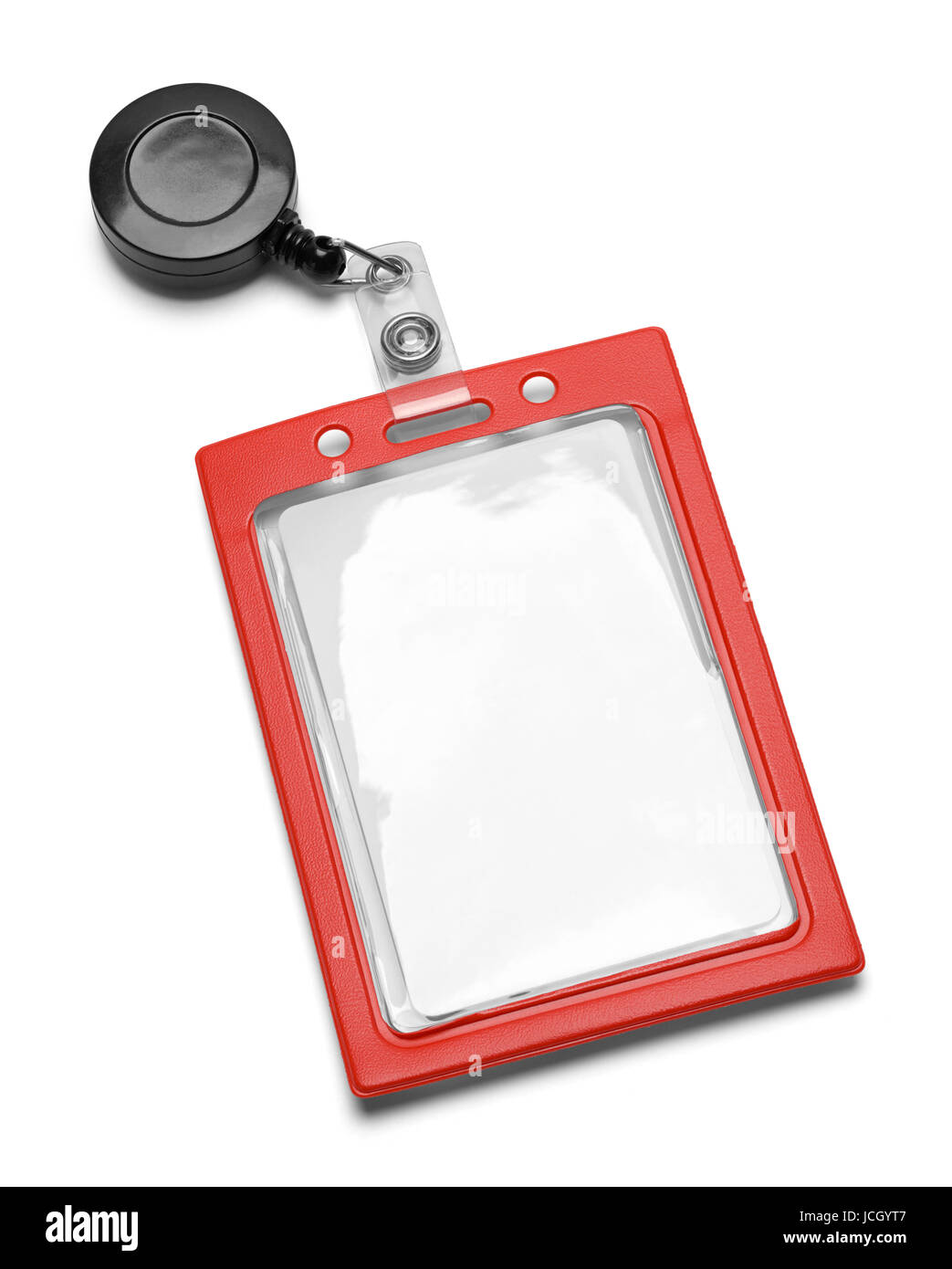 Red ID Card Lanyard Isolated on White Background. Stock Photo