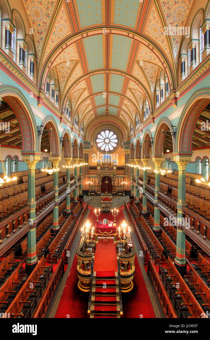 Princes Road Synagogue, Liverpool, showing interior. Built in 1871 by W and G Audsley, it is a Grade 1 Listed building. Stock Photo