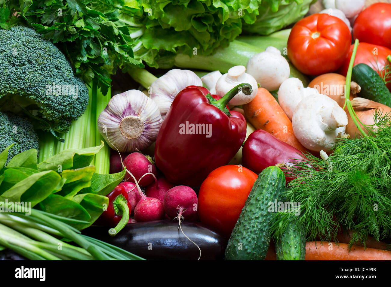 Background of fresh vegetables and greens closeup Stock Photo - Alamy