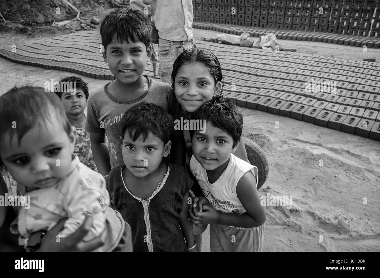 AMRITSAR, PUNJAB, INDIA - 21 APRIL 2017 : monochrome picture of Indian kids Stock Photo