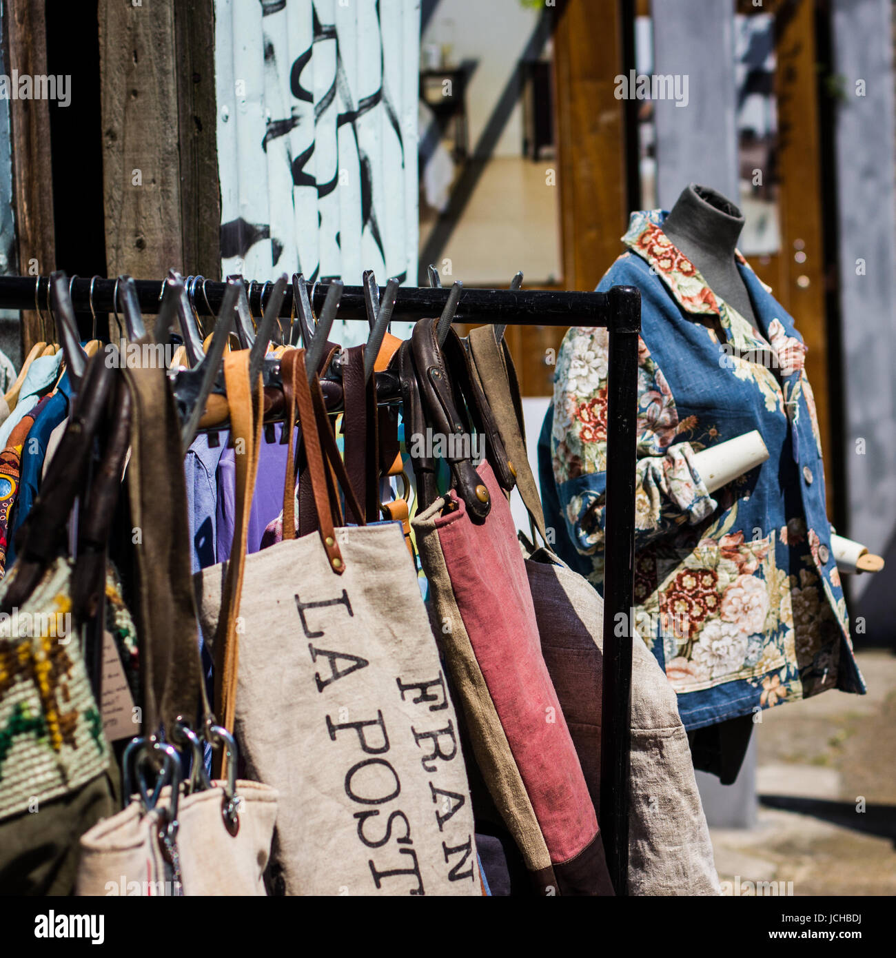 Vintage and secondhand clothes and objects jostle for space athe