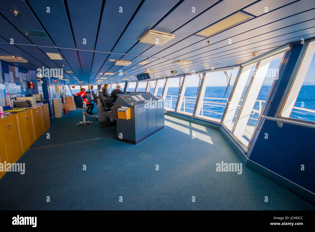 SOUTH ISLAND, NEW ZEALAND MAY 25, 2017 Ferry boat pilot command cabin