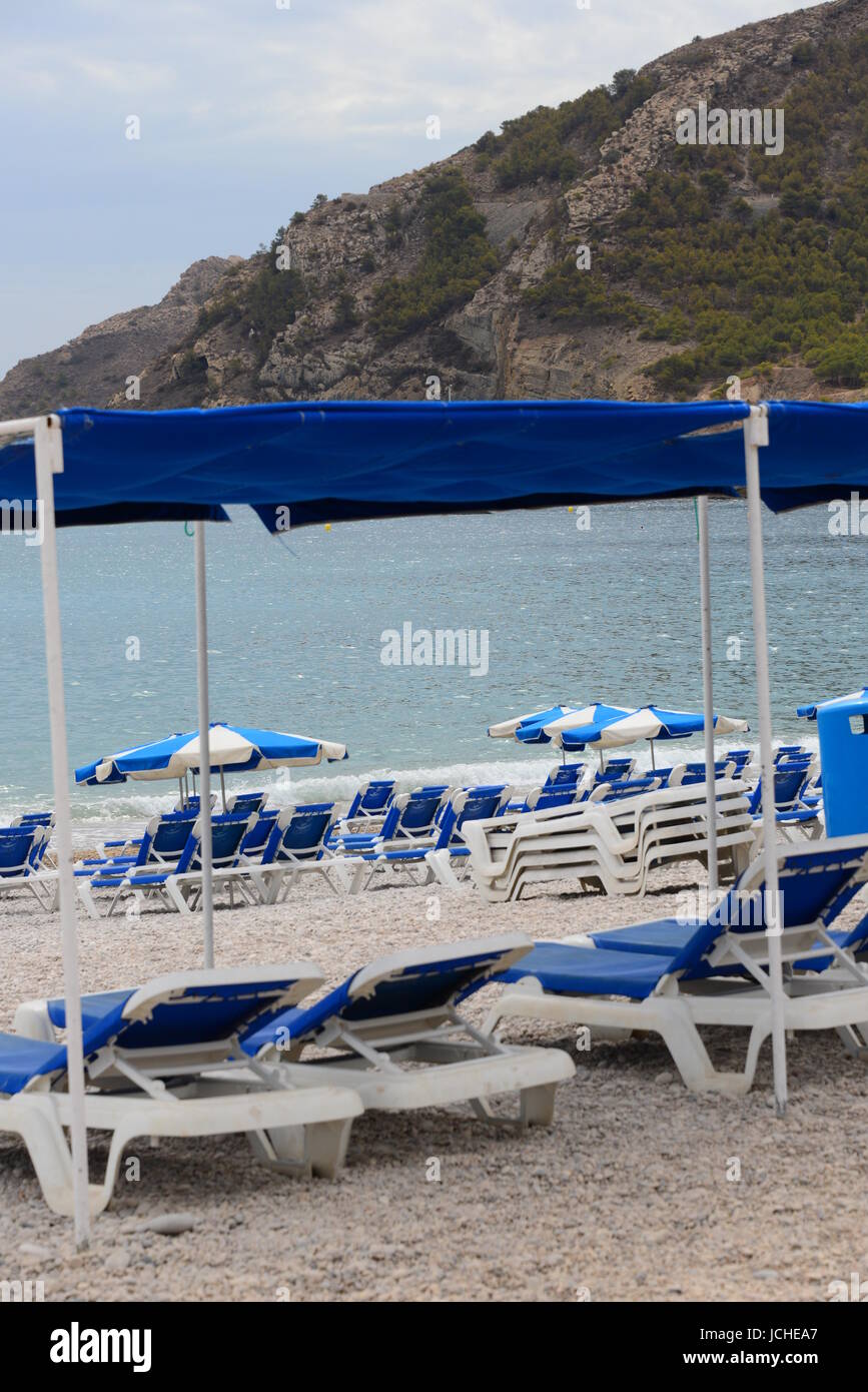 beach in spain deck chair Stock Photo Alamy