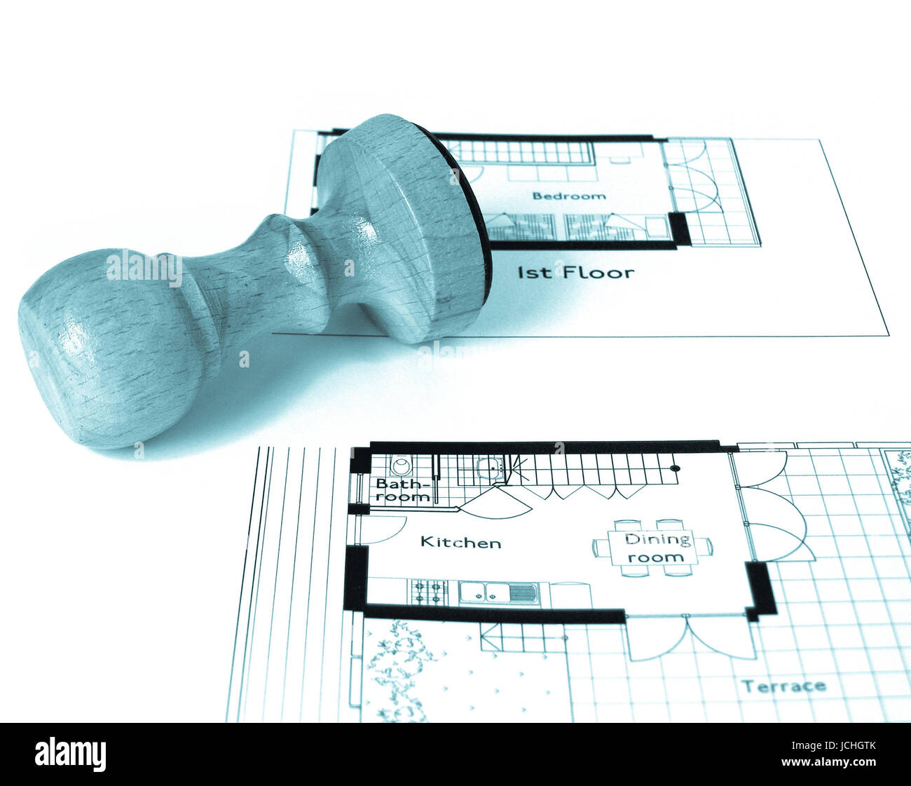 A picture of Technical architectural CAD drawing - cool cyanotype Stock Photo