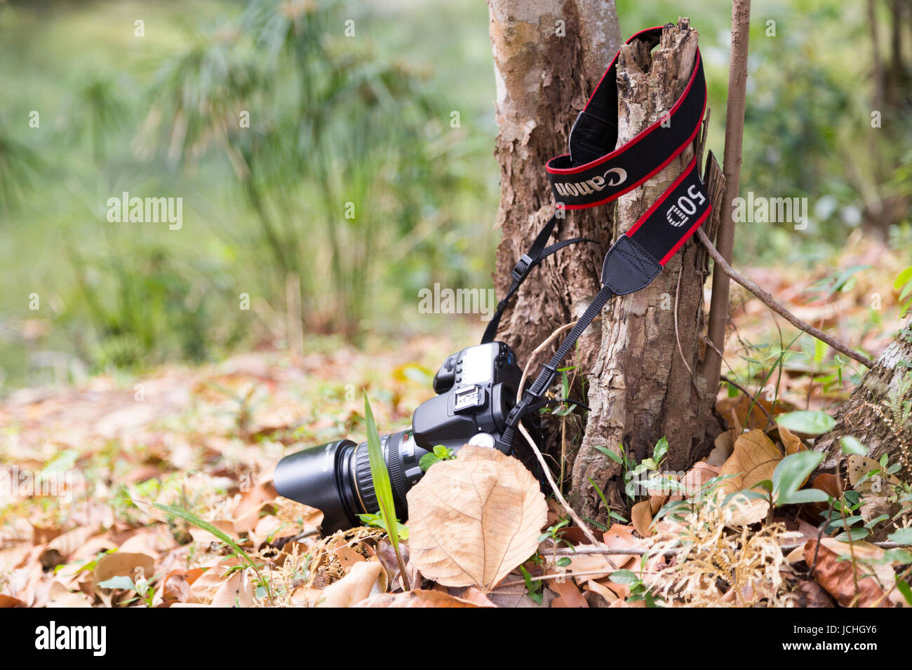 Canon 50d camera dropped on the ground in Trinidad, Cuba Stock Photo