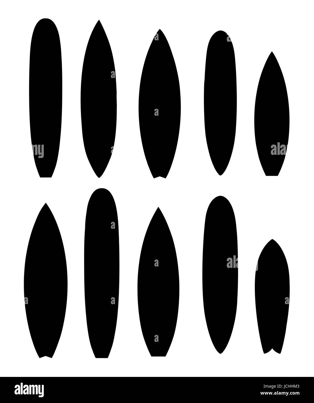 Vector surfboard illustration in flat style design Isolated on white background Color surfboard set. Sea extreme sport pattern. Vector illustration. Stock Vector