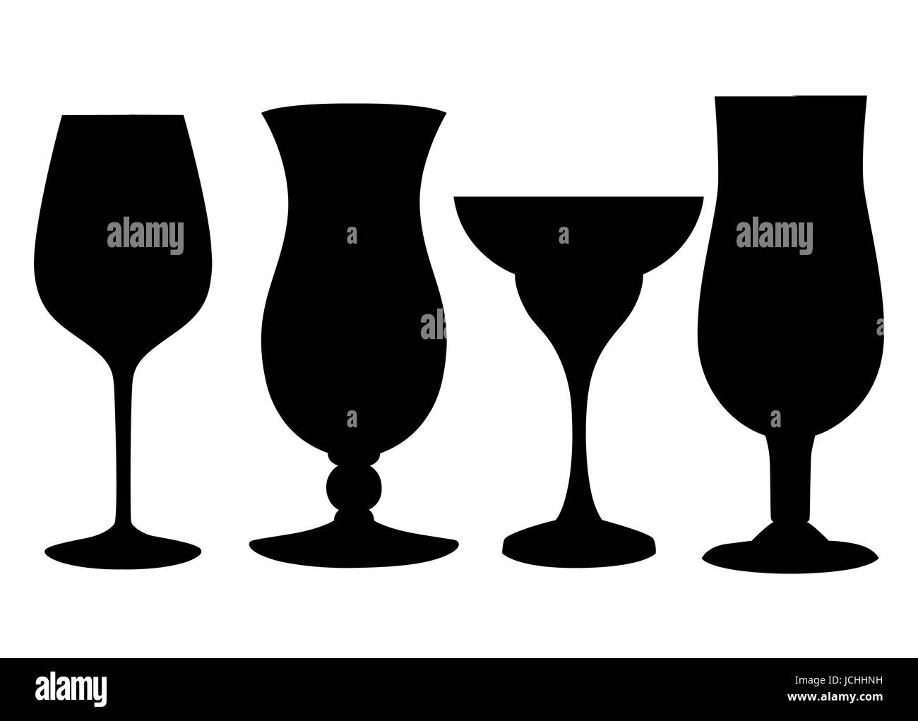 Set of glasses goblets, vector icon empty inside Glass of a different form for cocktails of juice. Stock Vector