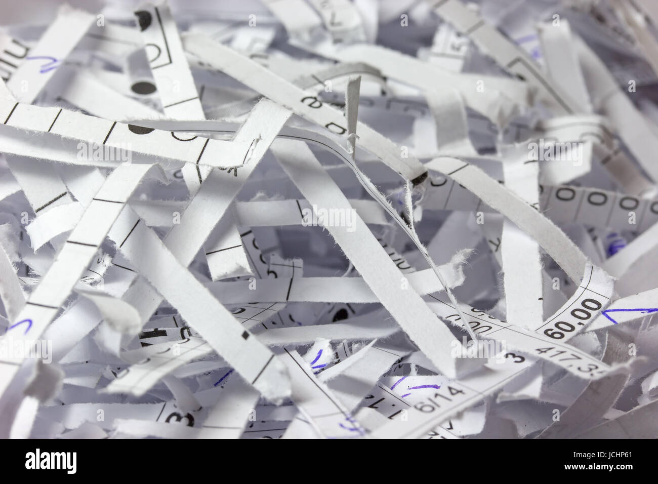 Closeup view of the shredded accounting. Stock Photo