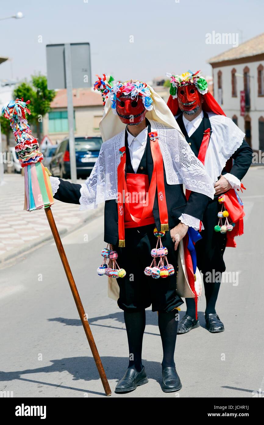 Feast 'Danzantes y Pecados', a celebration of Corpus Christi, which dates back many centuries and takes the form of an Auto Sacramental. It treats the eternal struggle between the Good and the Evil, represented with the dancers and the sins. (Photo by M.Ramírez / Pacific Press) Stock Photo