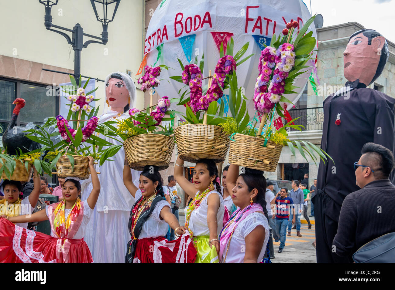 Typical Regional Mexican Wedding Parade know as Calenda de Bodas - Oaxaca, Mexico Stock Photo