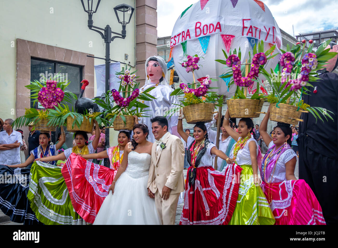 Typical Regional Mexican Wedding Parade know as Calenda de Bodas - Oaxaca, Mexico Stock Photo