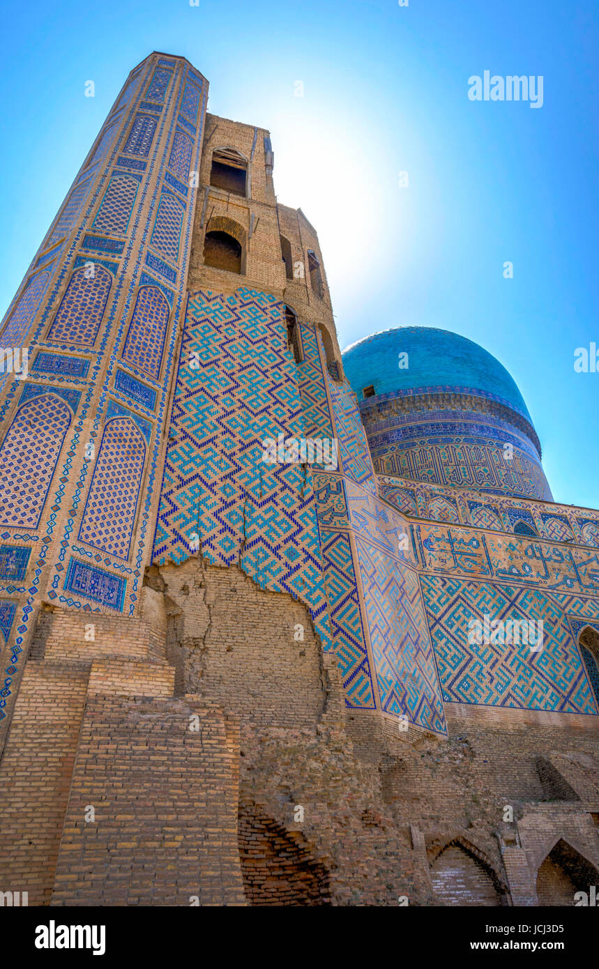 Detail of blue mosaic at Bibi-Khanym (Bibi-Xonum) Mosque, Samarkand, Uzbekistan Stock Photo