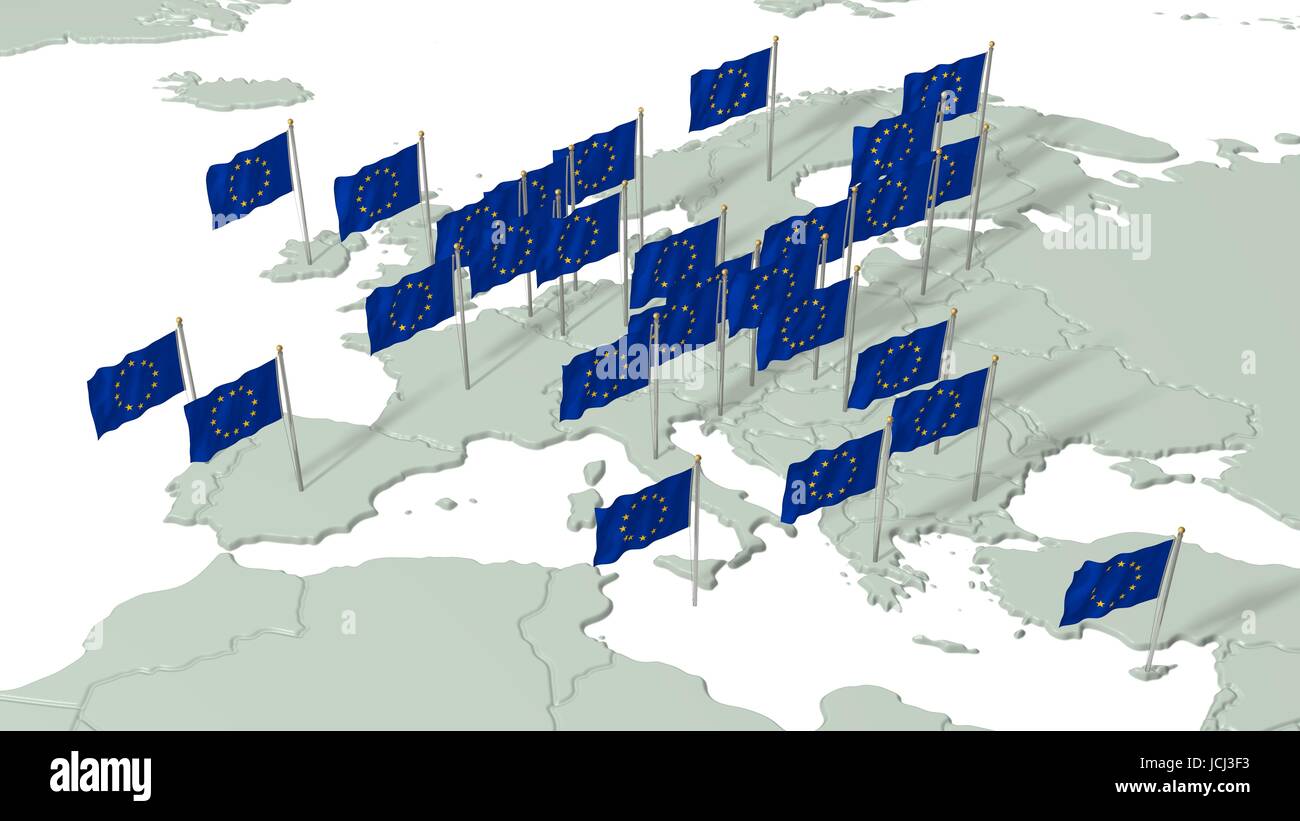 Europäische Union mit Europaflaggen 1 Stock Photo