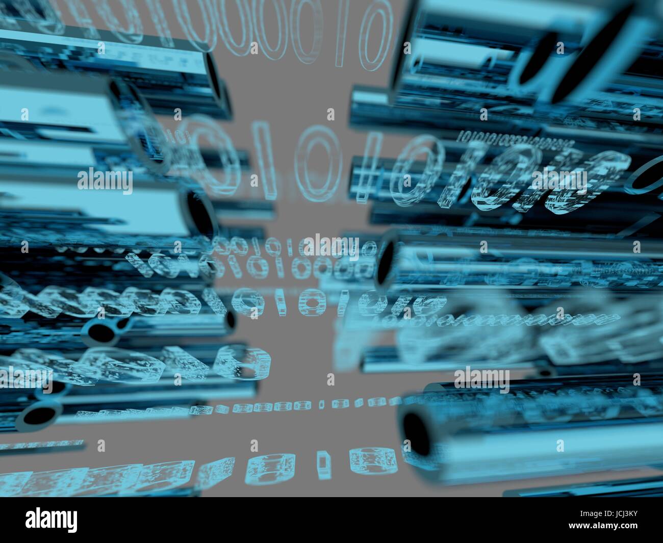 binary code data flowing through optical wires 3d render Stock Photo