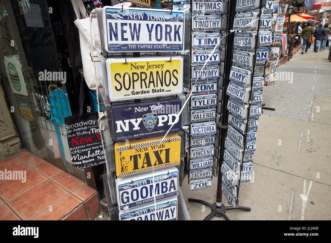 novelty license plates New York City souvenir gift shop USA Stock Photo