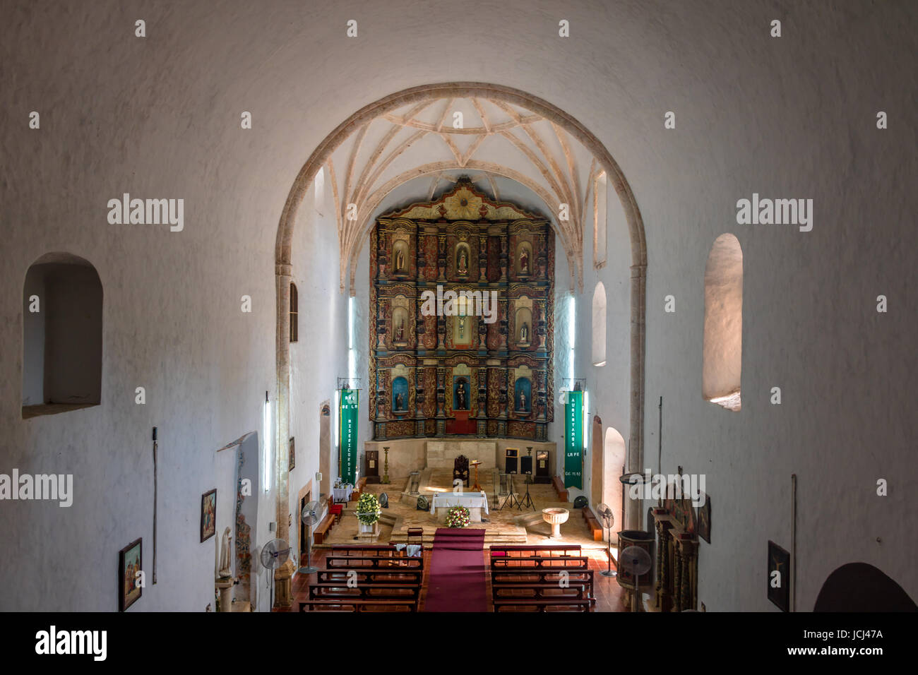 Church Interior in Convent of San Bernardino de Siena -Valladolid, Yucatan, Mexico Stock Photo