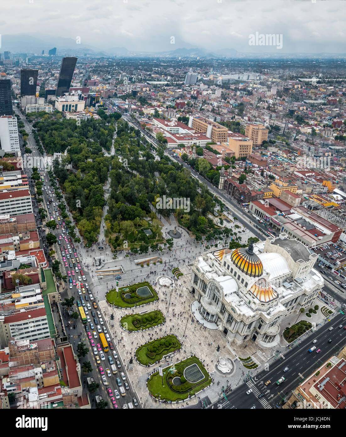 Aerial view of Mexico City and The Palace of Fine Arts (Palacio de Bellas Artes) - Mexico City, Mexico Stock Photo