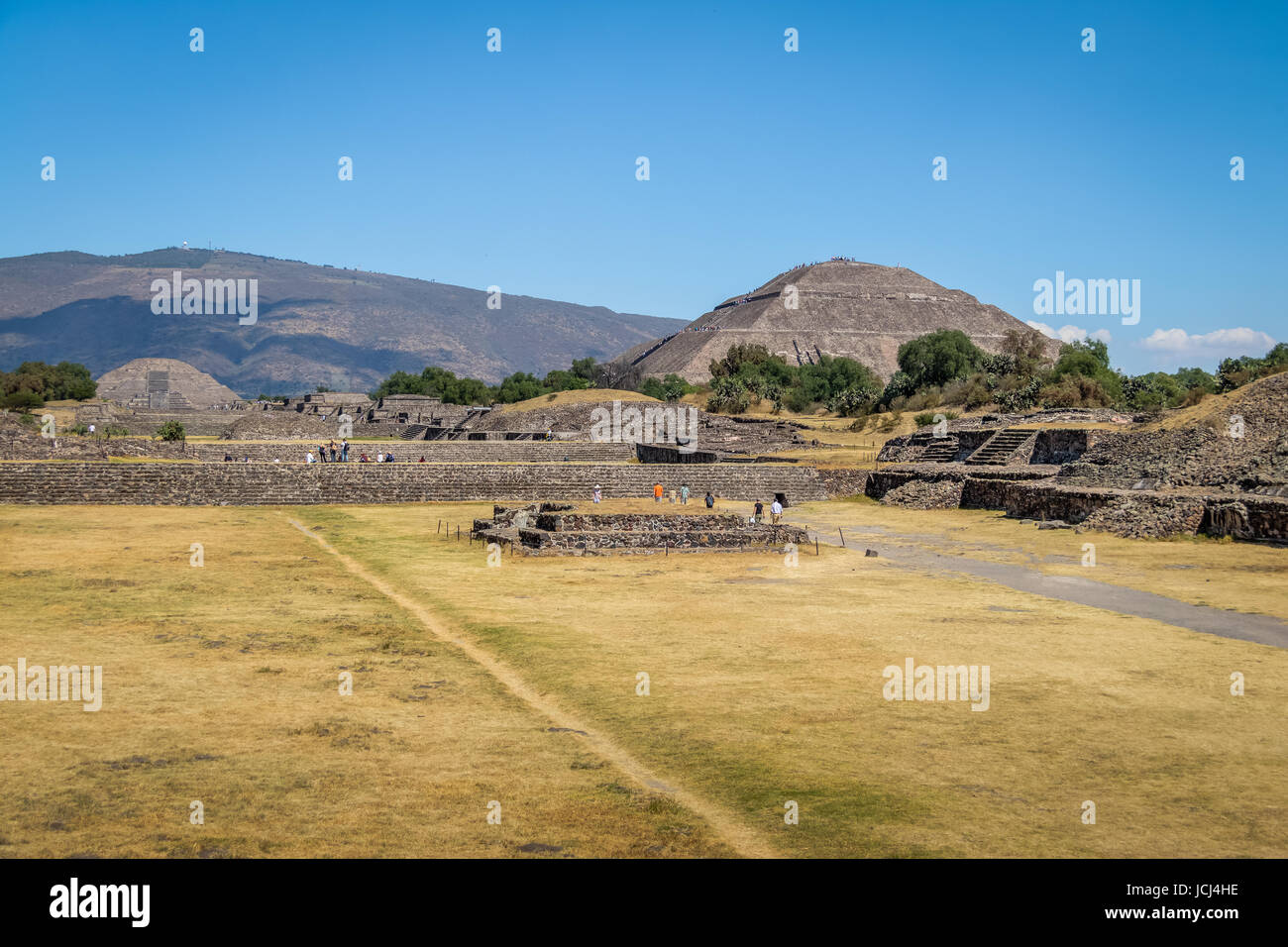 The Sun and Moon Pyramids at Teotihuacan Ruins - Mexico City, Mexico Stock Photo