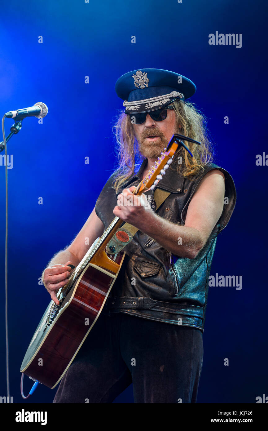 Dundrennan Scotland, UK - July 24, 2015: Julian Cope performing on the Summerisle stage during day one of the 14th Wickerman Festival Stock Photo