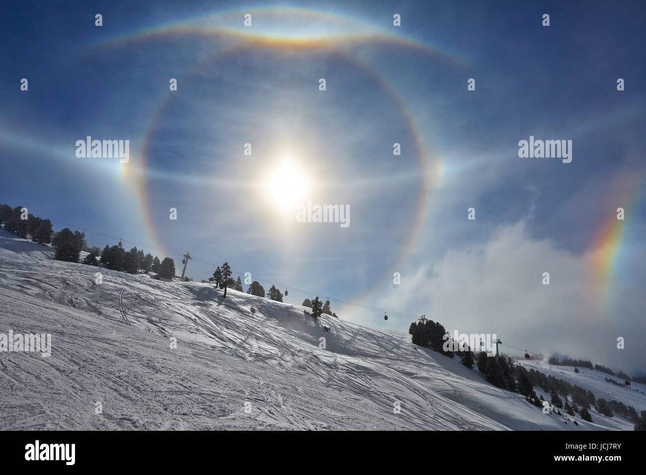 Varoious sun halos appearing in the winter sky Stock Photo