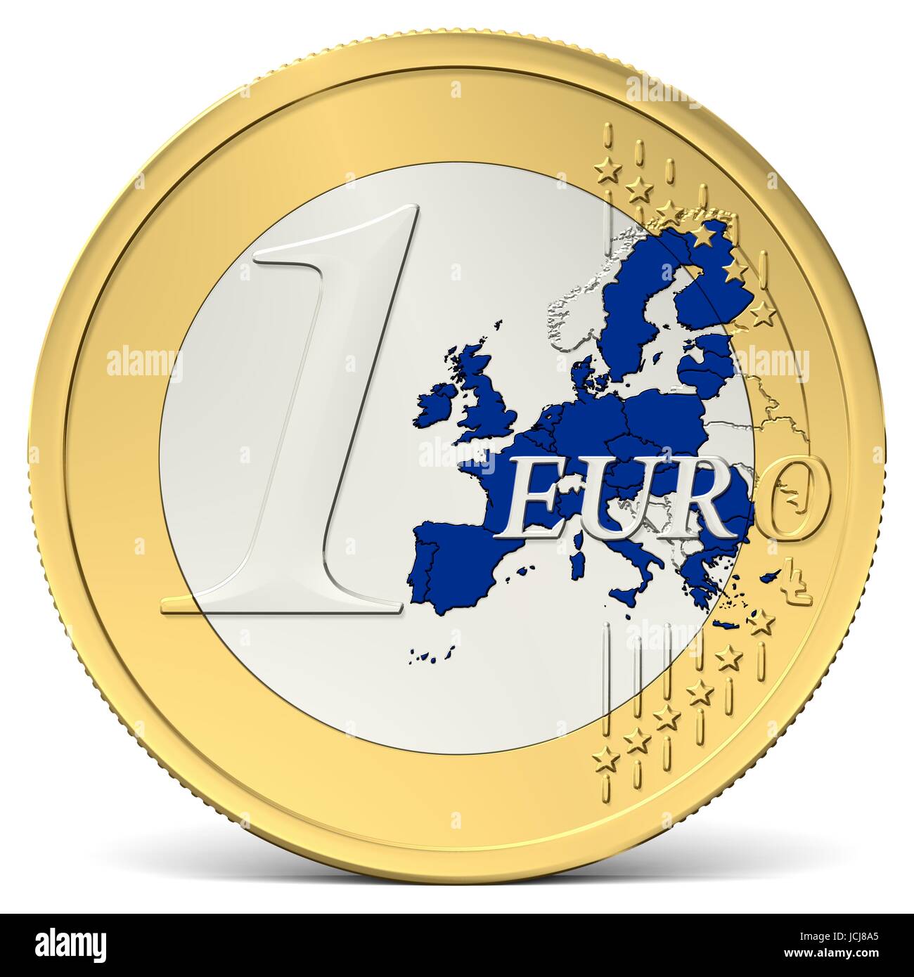 Ein Euro Münze mit blauem Europa Stock Photo