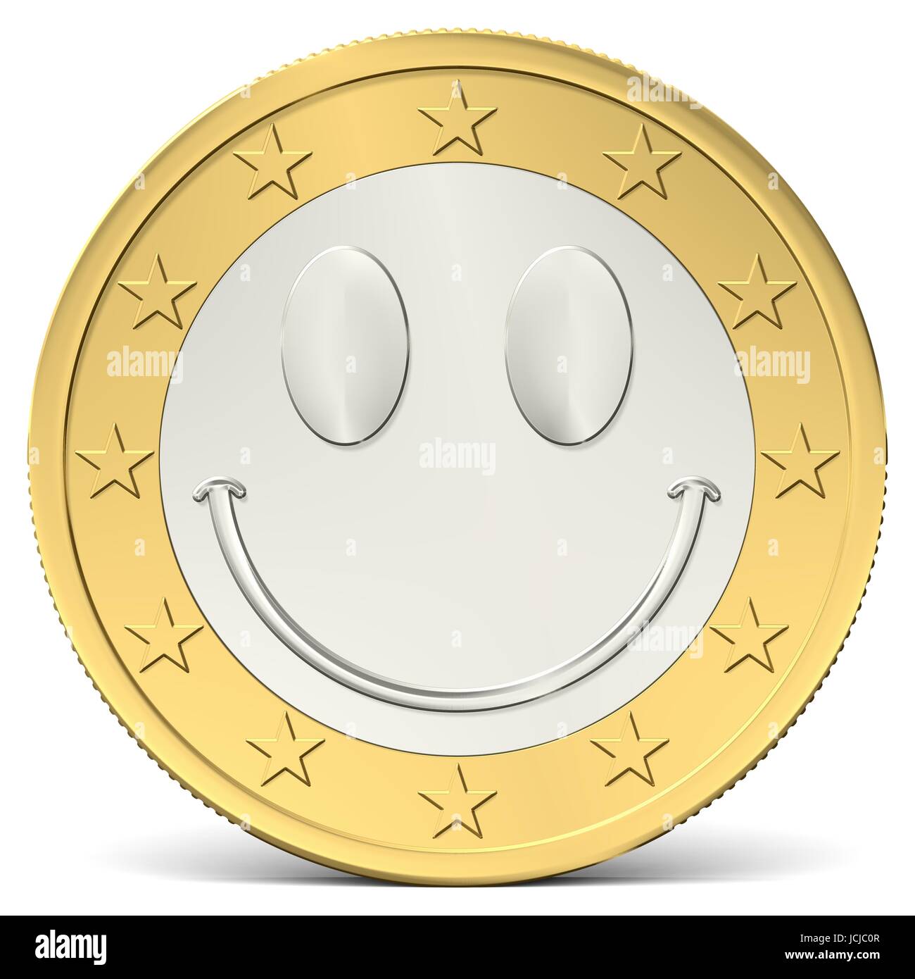 Ein Euro Münze mit fröhlichem Smiley Stock Photo