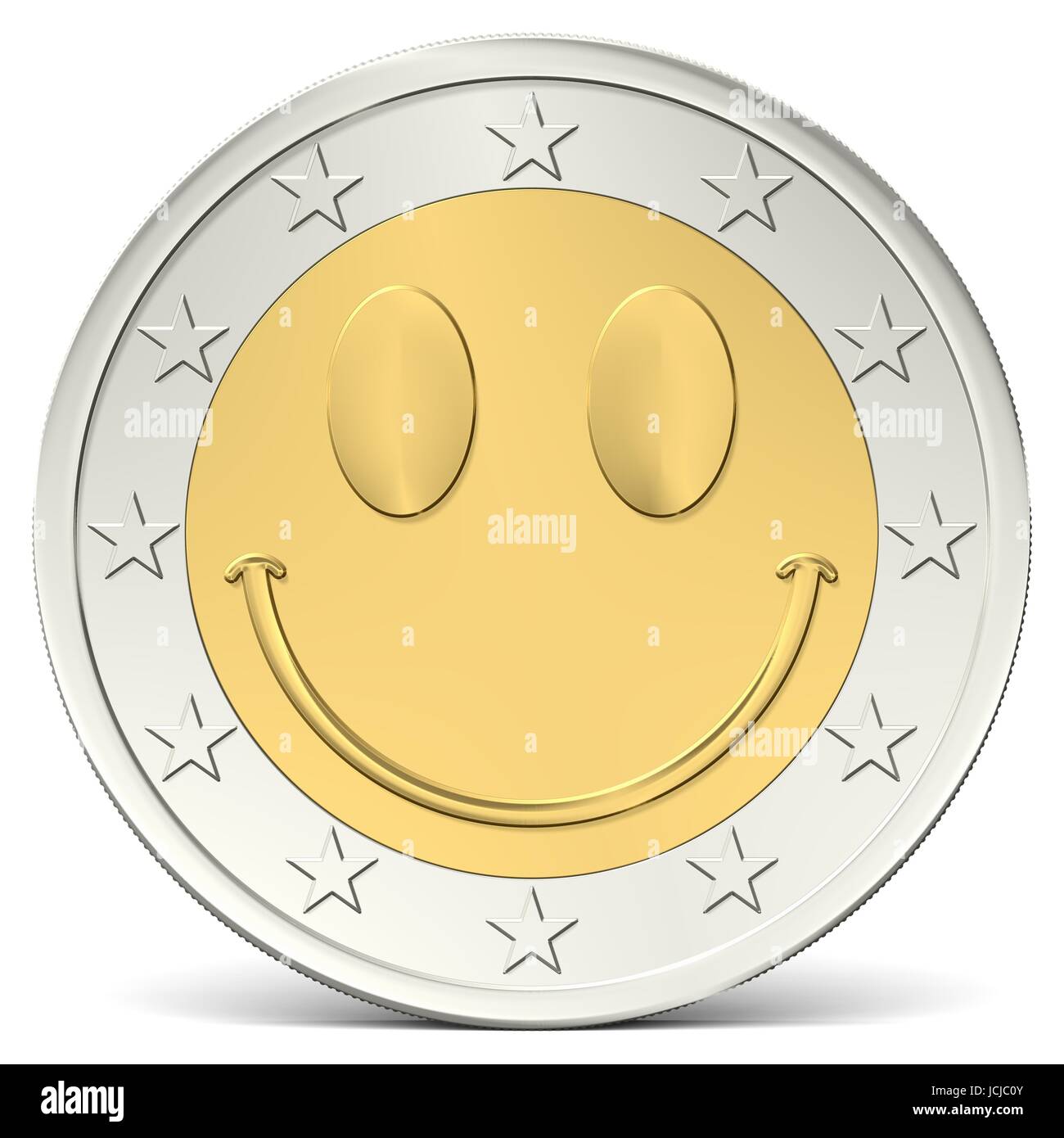 Zwei Euro Münze mit fröhlichem Smiley Stock Photo