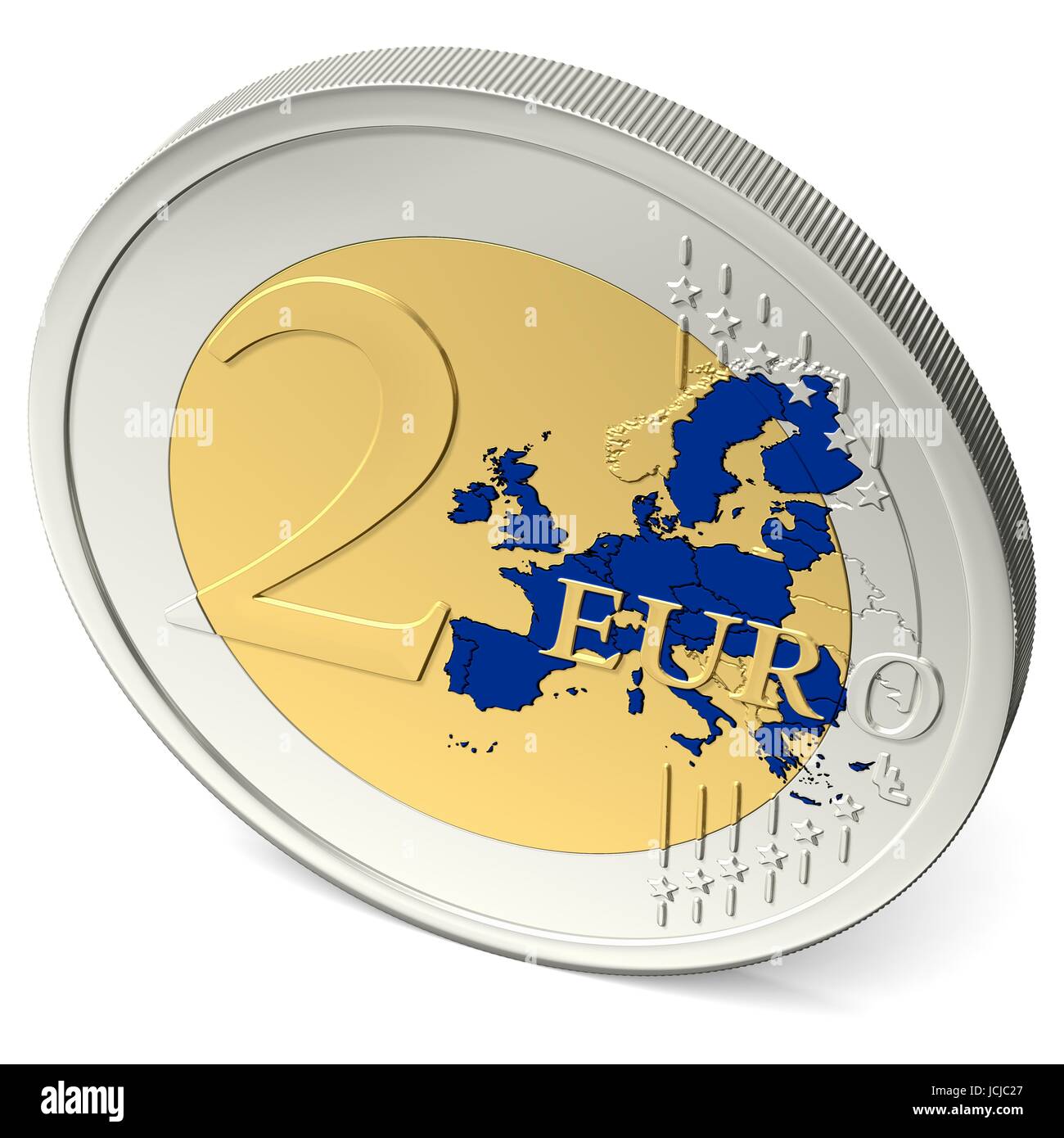 Zwei Euro Münze mit blauem Europa Stock Photo