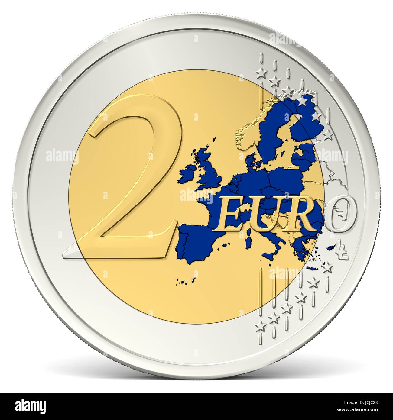 Zwei Euro Münze mit blauem Europa Stock Photo