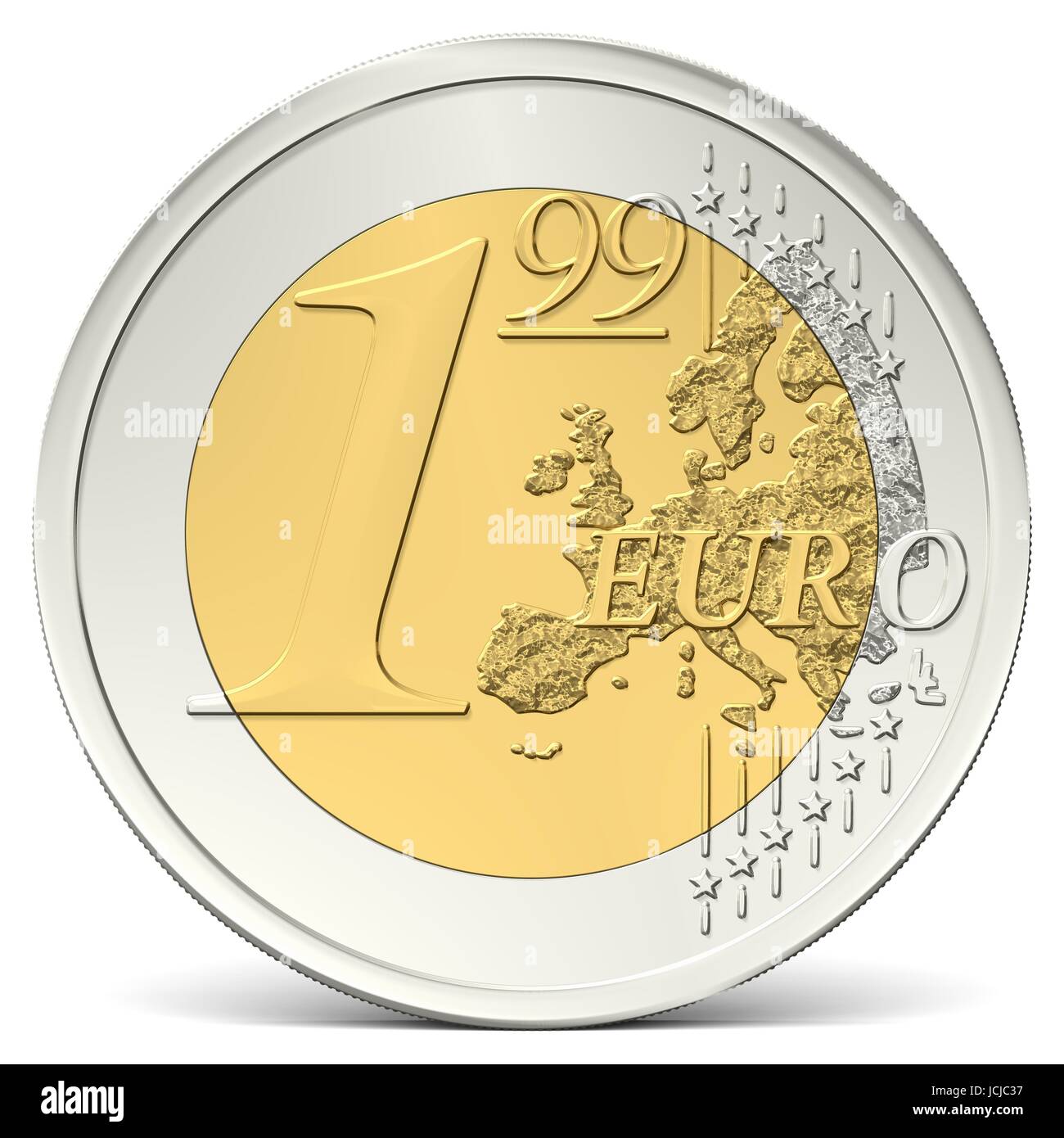 Ein Euro Neunundneunzig Münze von vorne gesehen Stock Photo