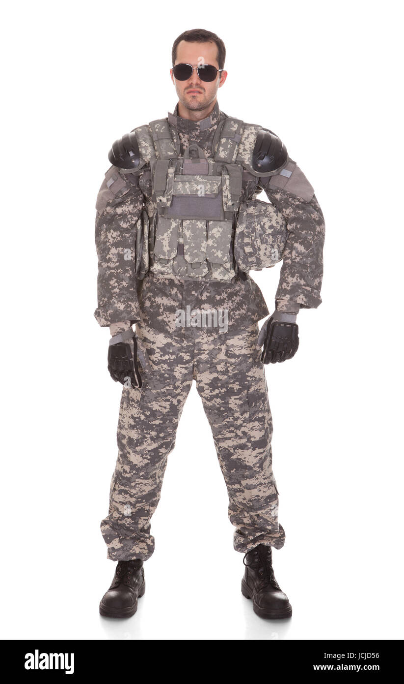 Soldier Holding Rifle Isolated Over White Background Stock Photo - Alamy