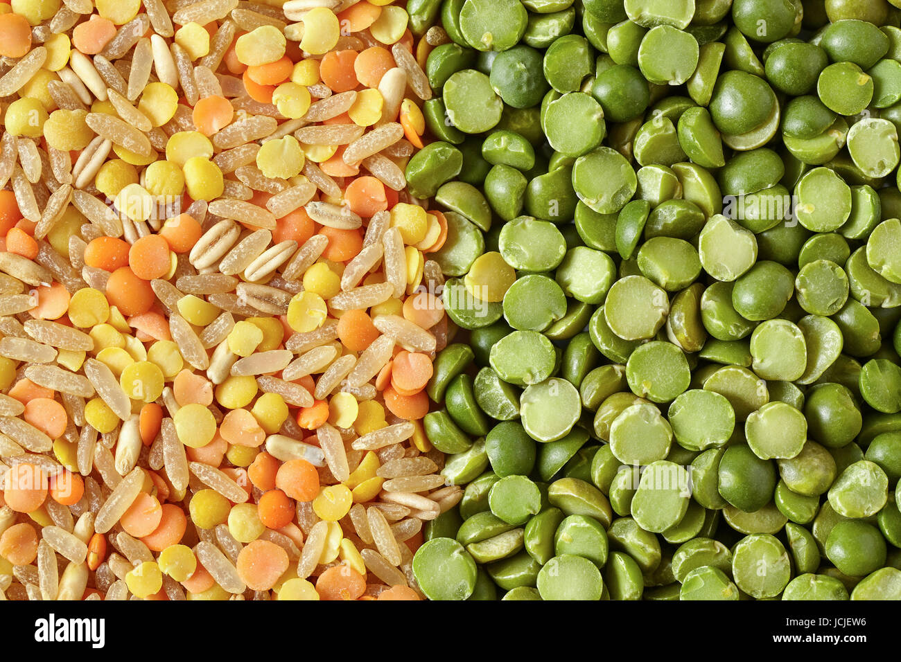 Green split peas and mix of Thai rice, red and yellow lentils, oats