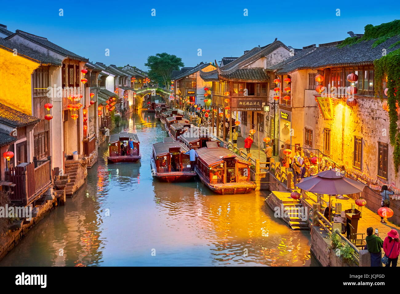 Shantang Canal at evening, Suzhou, China Stock Photo