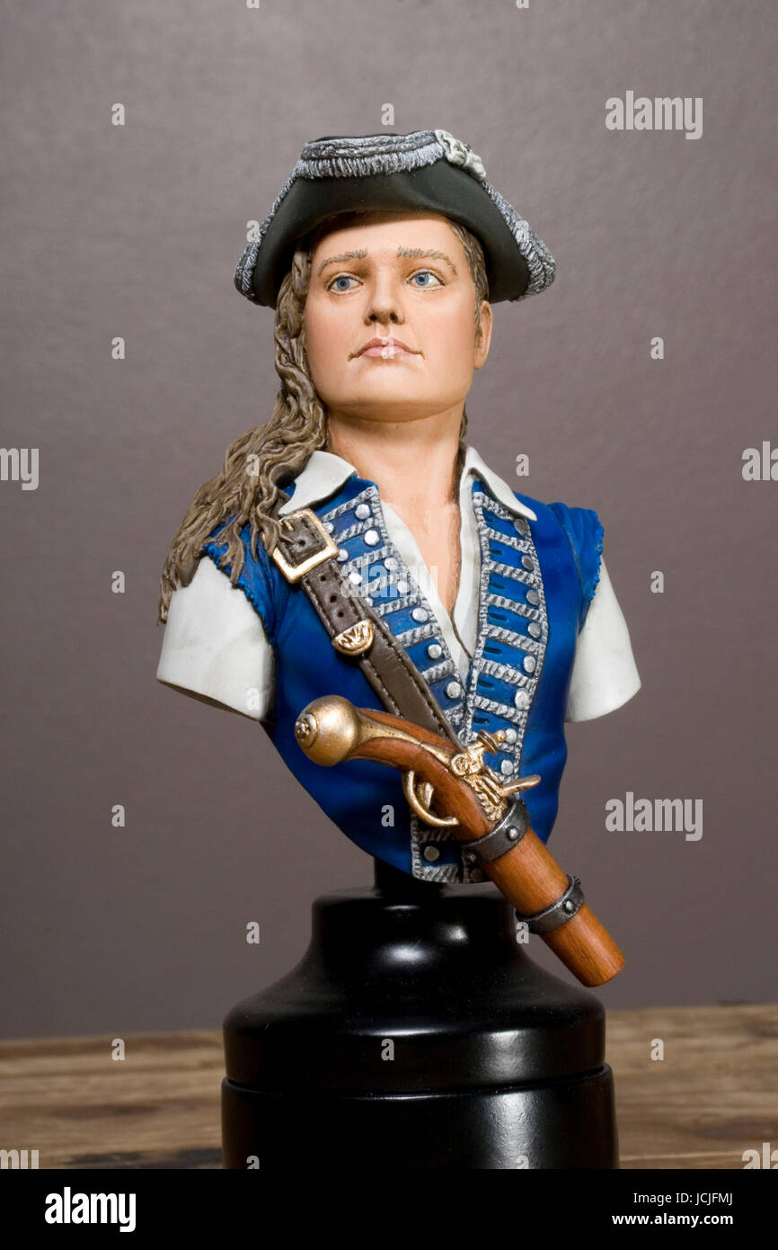 Female Pirate Scale Model bust sporting a pistol Stock Photo