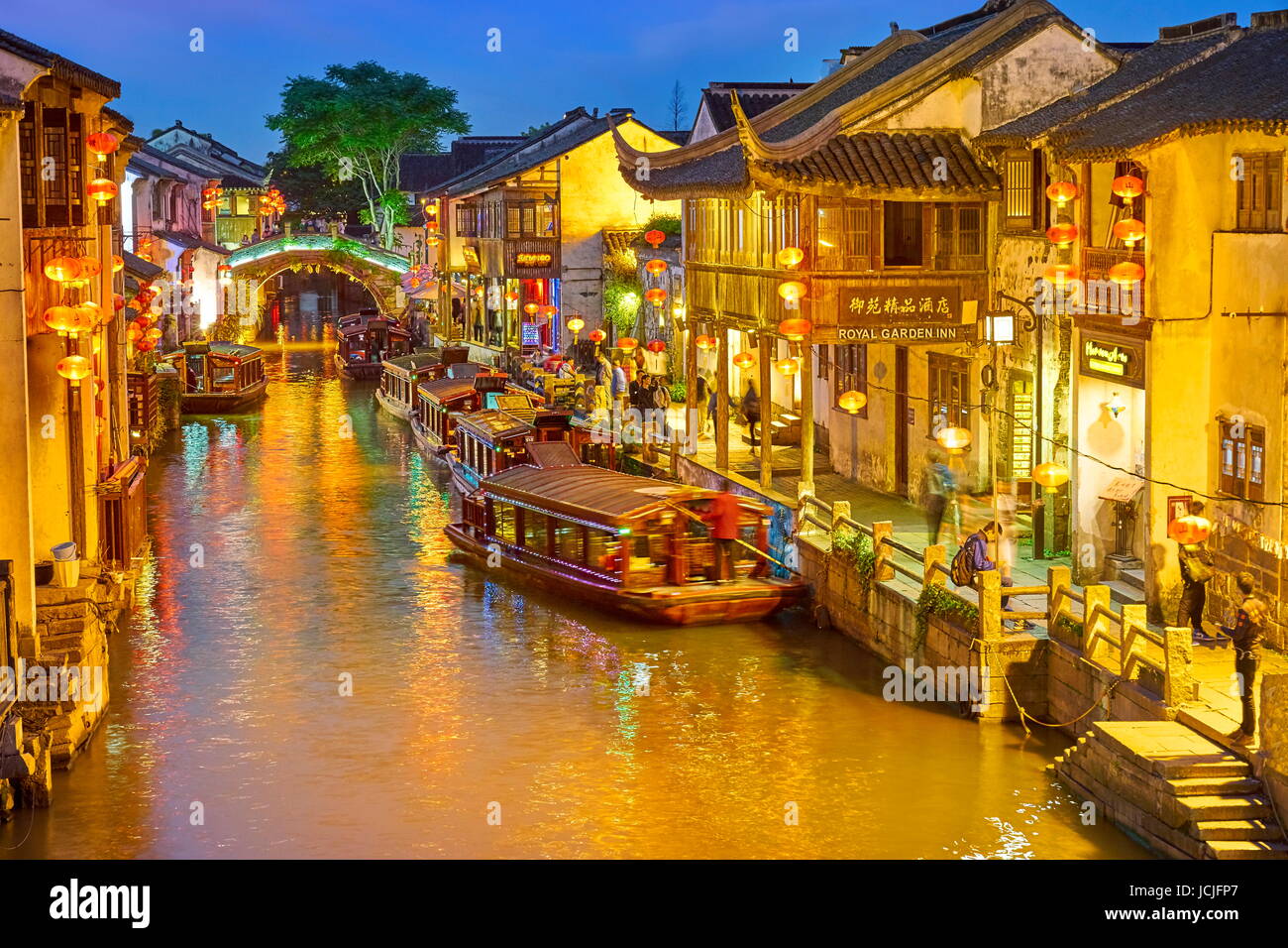 Shantang Canal at evening, Suzhou, China Stock Photo
