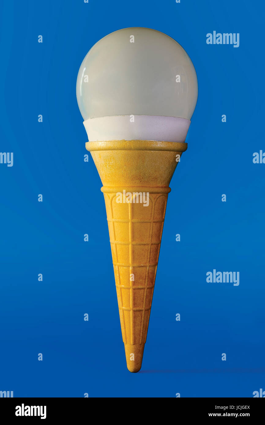 Light bulb in ice cream cone Stock Photo