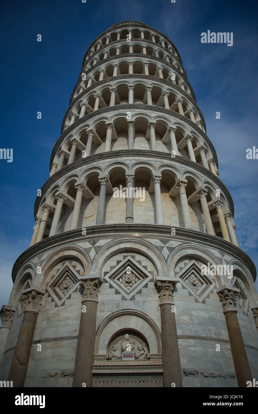 Leaning Tower of Pisa Frontal View from Below Stock Photo