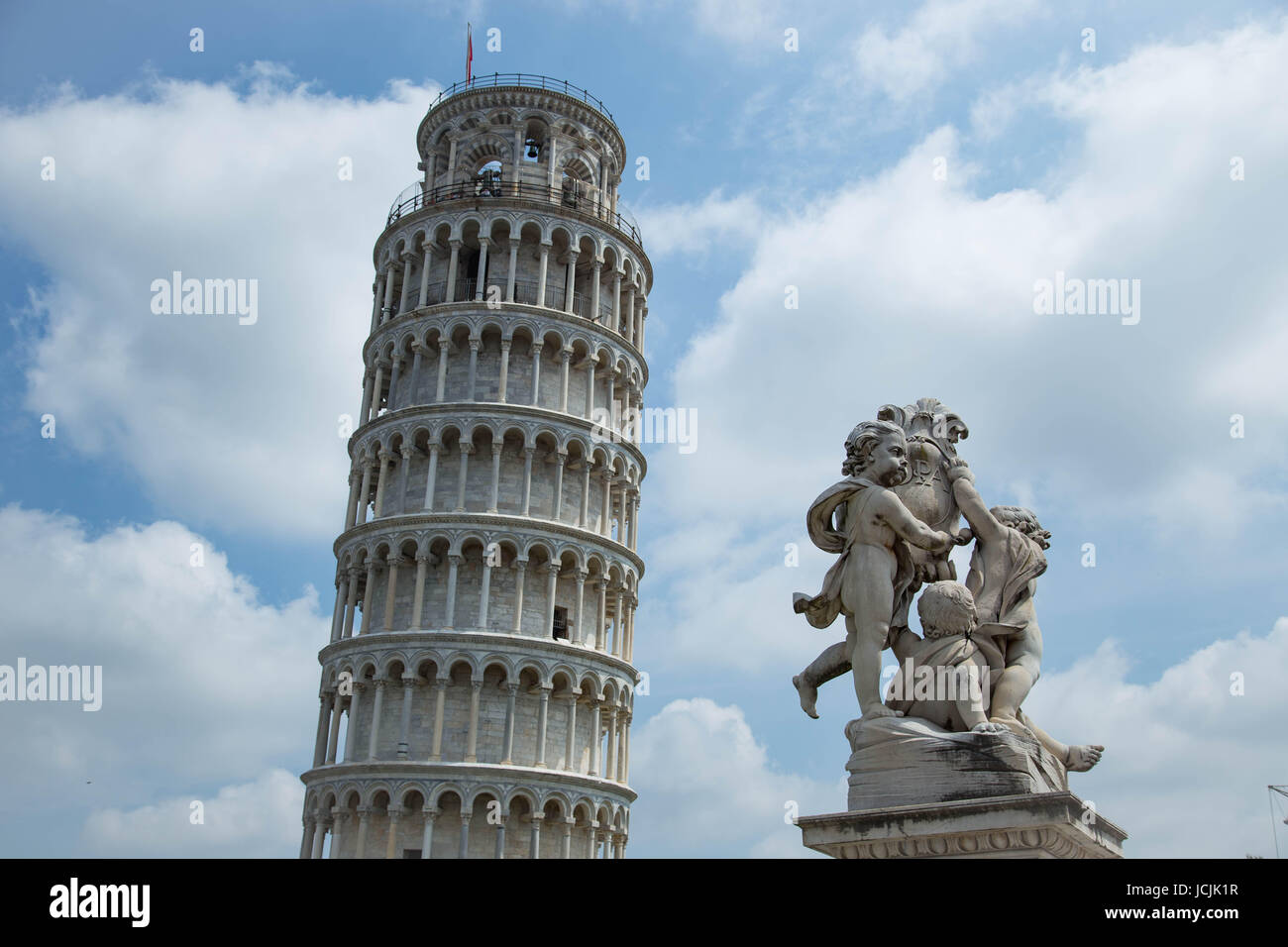 Leaning Tower of Pisa and Staute Stock Photo
