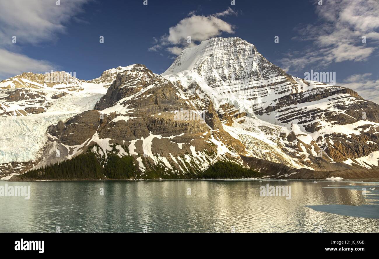 Scenic Landscape View of Mount Robson from Berg Lake Hiking Trail in Rocky Mountains British Columbia Canada Stock Photo