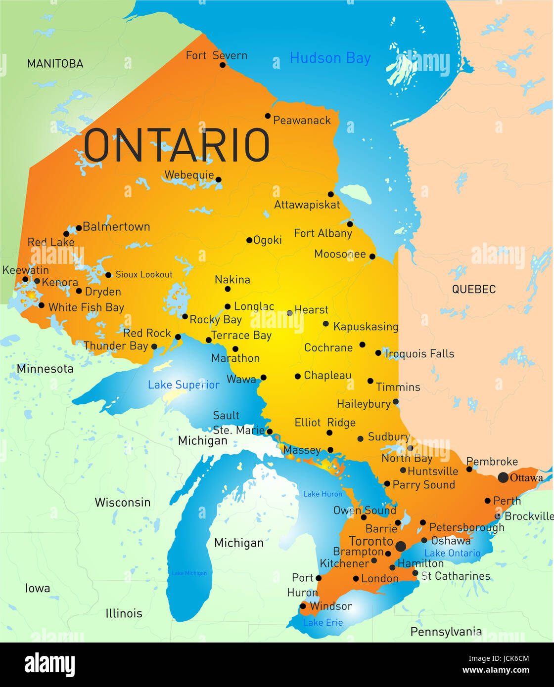 Vector color map of Ontario Province Stock Photo